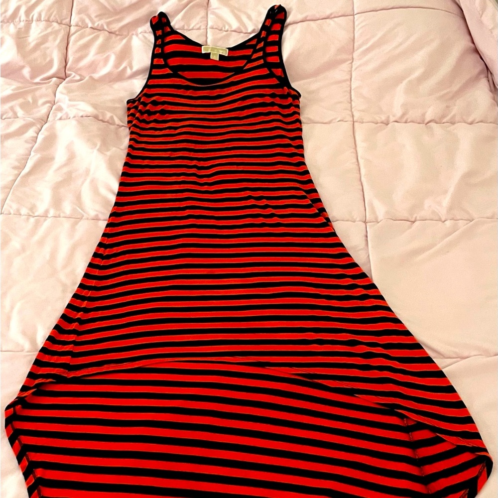 Michael Michael Kors striped orange black hi-low summer vacation dress, size S